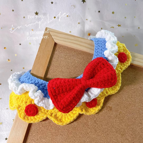 diy手工钩针毛线编织白雪公主宠物口水巾材料包小猫围脖小狗项圈 - 图0