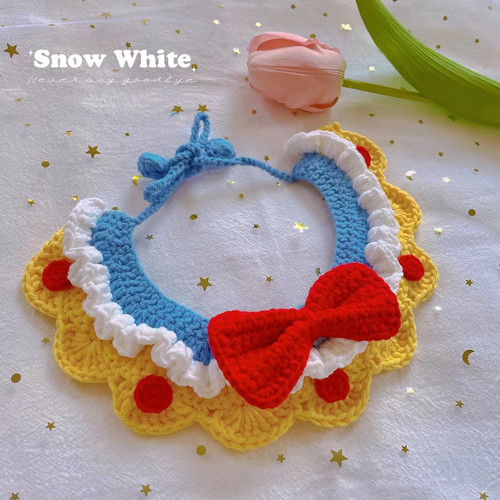 diy手工钩针毛线编织白雪公主宠物口水巾材料包小猫围脖小狗项圈 - 图1