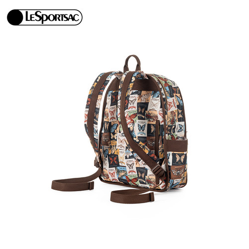 LeSportsac乐播诗新款蝴蝶邮票系列复古满印通勤电脑背包女双肩包 - 图1