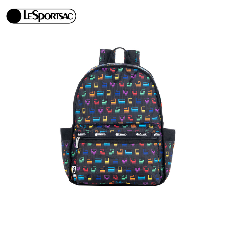 LeSportsac乐播诗新款Tetris联名黑色满印彩格大容量通勤双肩包女,淘宝优惠券,粉丝福利购,淘宝优惠卷