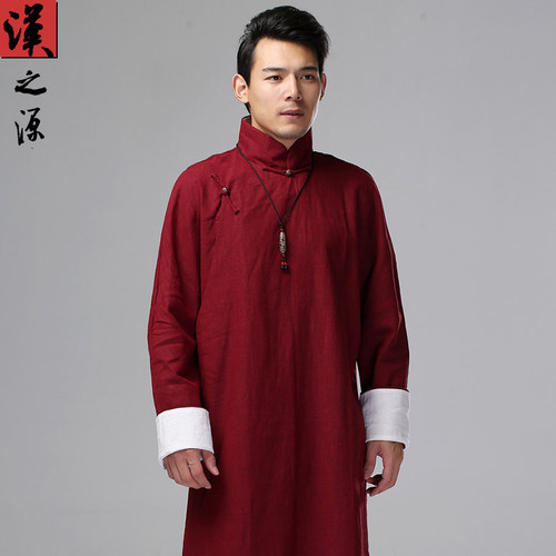 中国风民国长衫男士汉服棉麻唐装外套中式立领大襟男装禅修居士服 - 图0