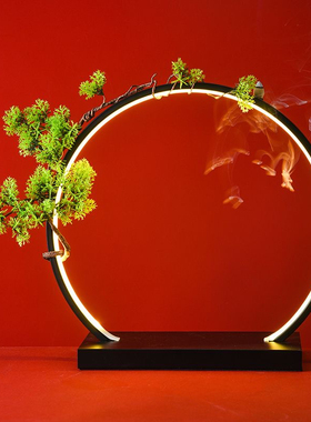 招财猫创意禅意摆件家居倒流香客厅led灯圈办公室会所招财装饰品l