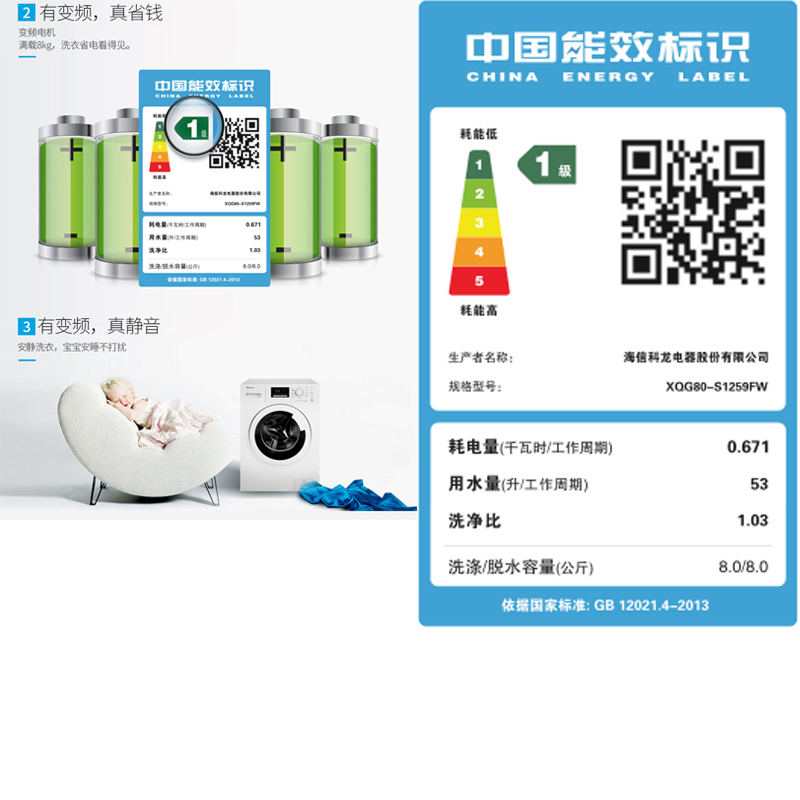 公斤变频静音全自动家用滚筒洗衣机 8 S1259FW XQG80 海信 Hisense 公斤变频静音全自动家用滚筒洗衣机 8 S1259FW XQG80 海信 Hisense