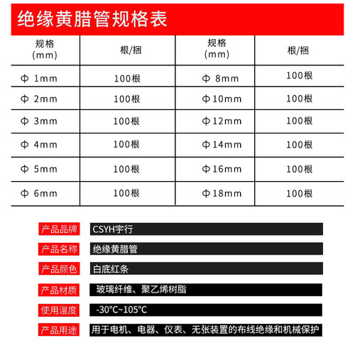 1.5KV黄腊管绝缘套管玻璃纤维管1/2/3/4/5/6/10MM电工电线黄蜡管 - 图0