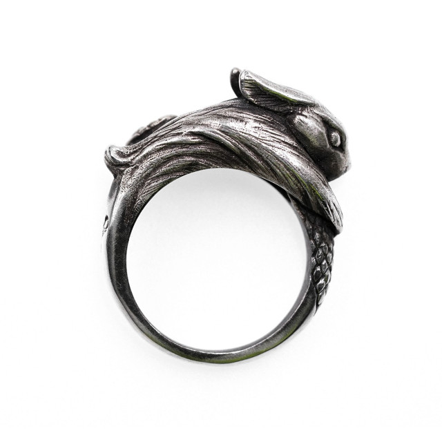 Raven original handmade couple sterling silver snake and rabbit ring