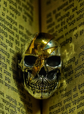 渡鸦欧美手工雕刻胡子骷髅银戒指