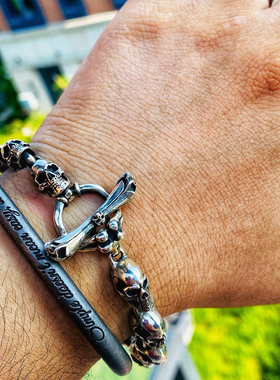 渡鸦欧美暗黑手工纯银骷髅手链