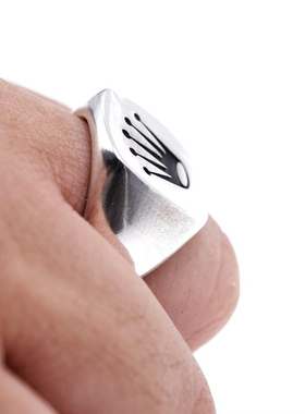 欲望车间欧美劳力士标志男银戒指