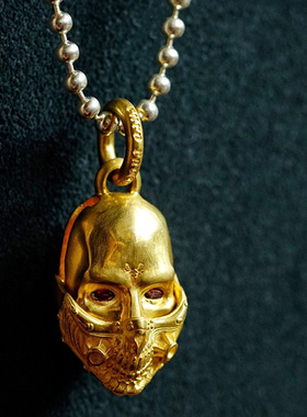 渡鸦面具吊坠原创手工宝石镶嵌银