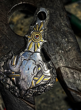 渡鸦原创林赛雕刻心锚乌鸦银吊坠