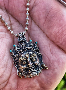 渡鸦护法神大黑天925银嵌金吊坠
