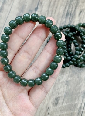 天然和田玉青黄口老型珠女款单圈手链 玉质油润光泽好 难得的好货