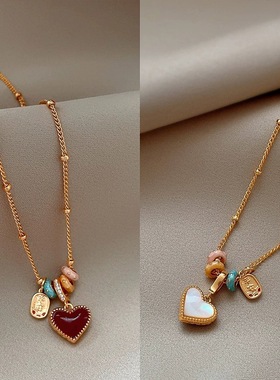 「嗔三酱」18k真金电镀锆石滴油爱心项链复古时尚气质锁骨链项饰