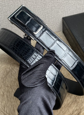 黑色鳄鱼皮皮带男真皮商务休闲百搭自动扣高档裤腰带带宽3.8cm