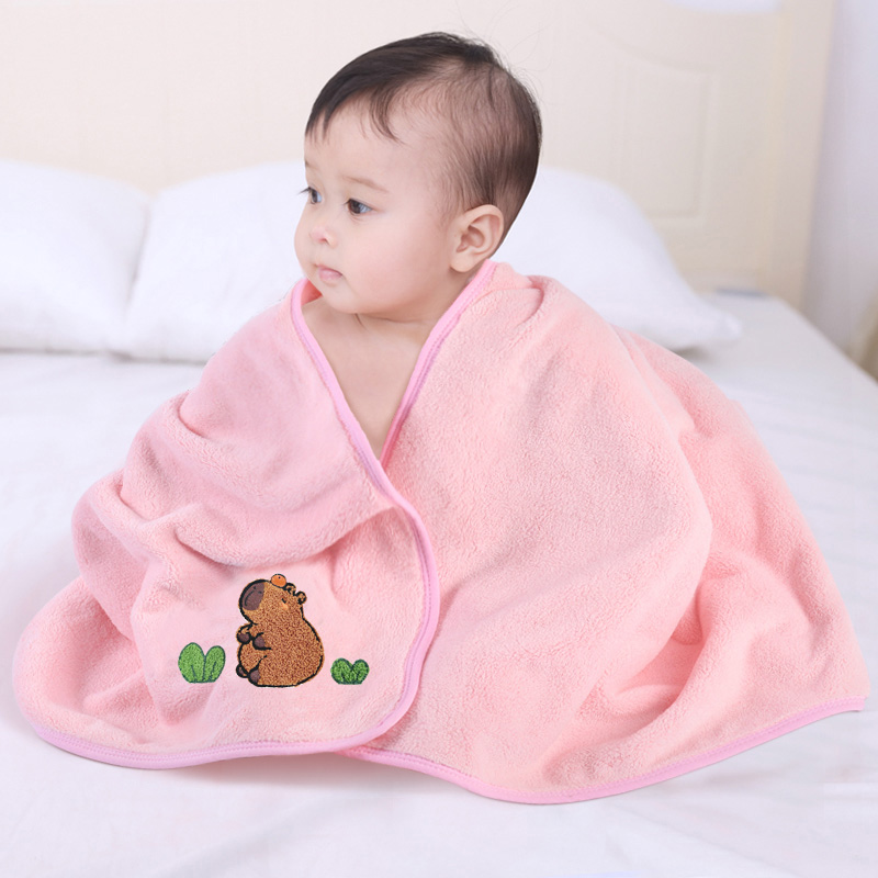 宝宝浴巾儿童家用新生婴儿珊瑚绒裹巾比纯棉纱布吸水全棉超软超柔 - 图2