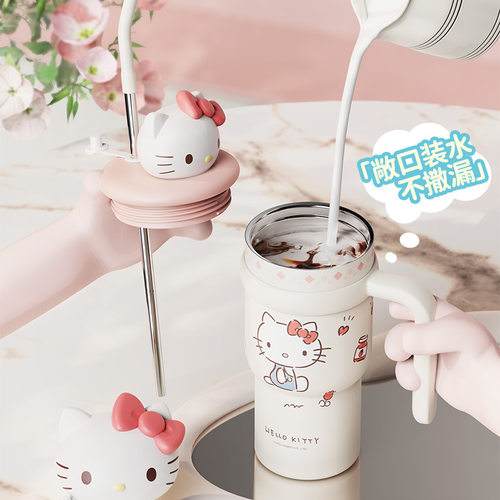 三丽鸥hellokitty保温杯喝水杯大容量带吸管水杯女生高颜值冰霸杯 - 图0