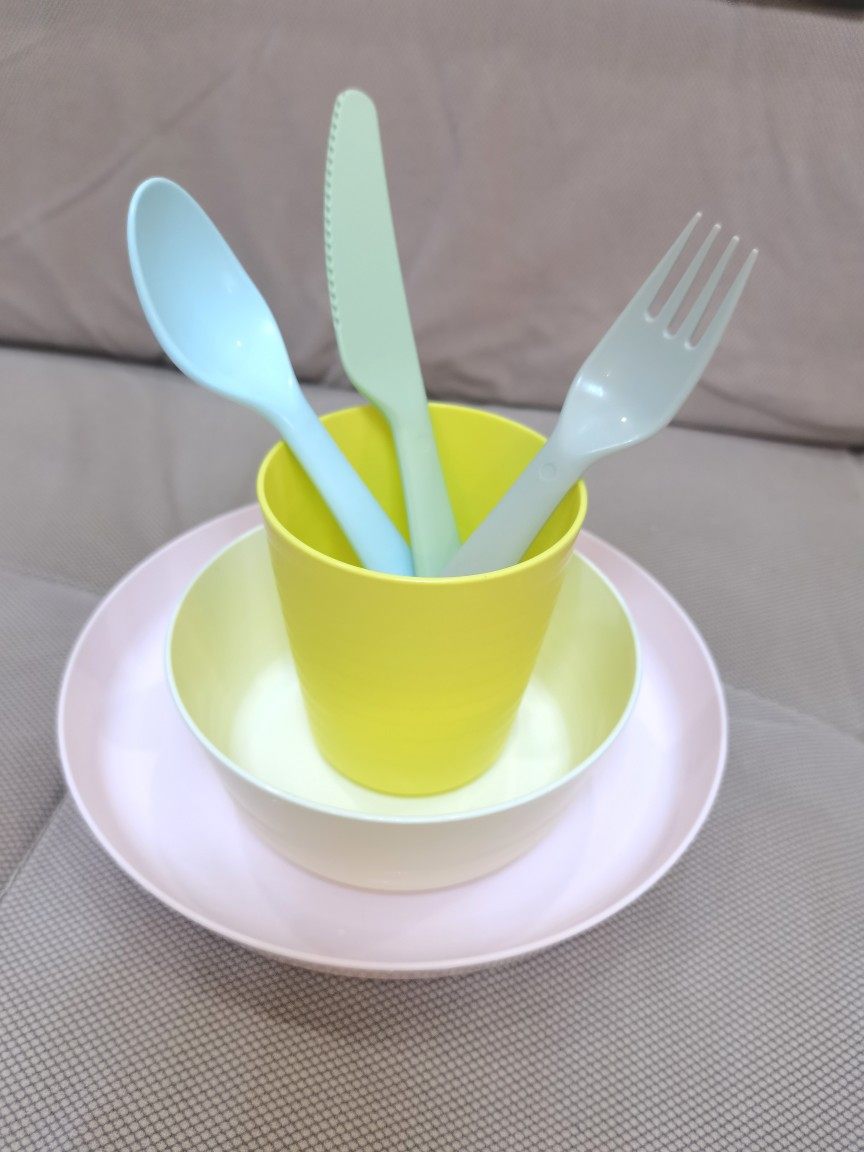 宜家儿童餐具宝宝幼儿园塑料餐具6件套杯碗碟刀叉勺套装防摔西餐,淘宝优惠券,粉丝福利购,淘宝优惠卷