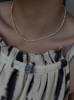 稀有碎银子强光天然巴洛克珍珠S925纯银项链颈链极简百搭叠带