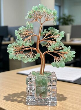 天然黄水晶发财树招财摆件