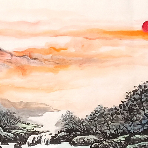 手绘客厅山水画挂画背景墙国画装饰画旭日东升字画办公室沙发壁画 - 图2