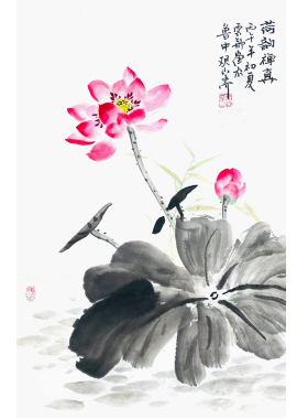 清正廉洁国画荷花手绘作品代画