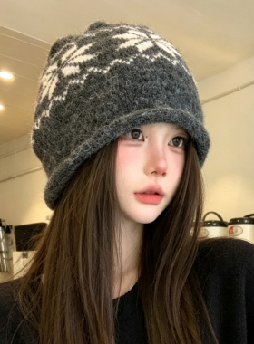 秋冬保暖提花针织堆堆帽女大头围
