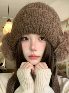 冬季女款护耳保暖防风毛绒针织帽
