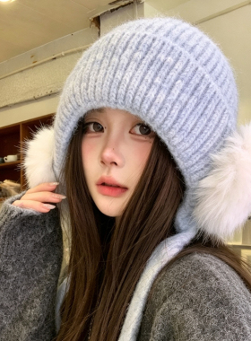 2026女款毛线帽耳罩一体保暖