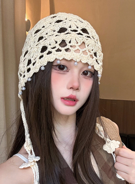夏季透气镂空蕾丝流苏包头帽子女
