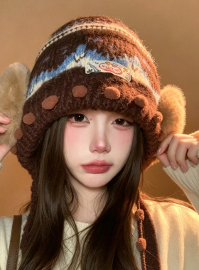 秋冬女款费尔岛巴拉克拉法护耳帽
