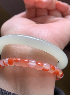 和田玉冰晴水荧光镯淡晴水圆条镯美人镯高冰荧光镯子玉镯54 55 56