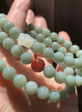 和田玉碧玉粉青瓷蓝手链俄罗斯老坑夹层见瓷蓝无结构奶蓝手串8mm