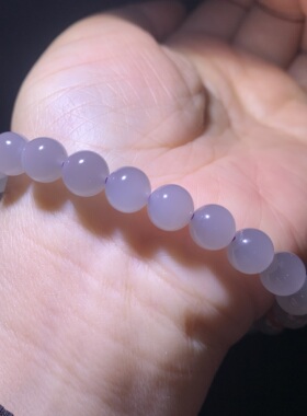 和田玉淡烟紫手链淡冰紫起荧光手串女款烟紫圆珠手钏配珠翠青8mm