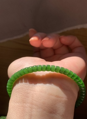 和田玉碧玉浓阳绿直切老形珠手链浓辣阳绿药片珠手串隔片手钏5