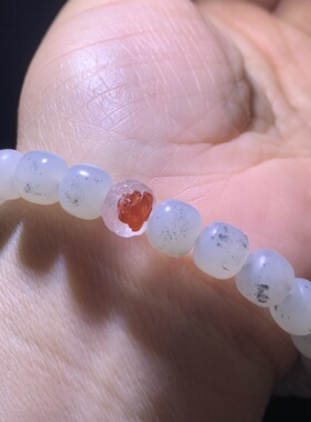 和田玉青花籽料手链新疆籽料青花老形珠手链青花手串女款手钏8mm