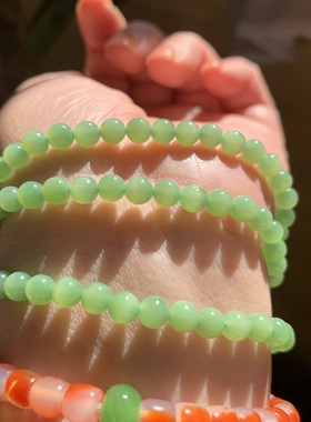 和田玉碧玉粉绿手链项链锁骨链俄罗斯老坑料粉绿手串碧玉小珠串