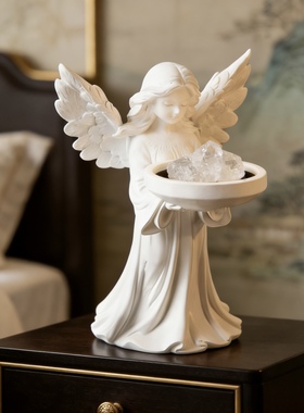 天使女孩水晶石水晶球托盘送女生闺蜜放粉色水晶招桃花床头柜摆件