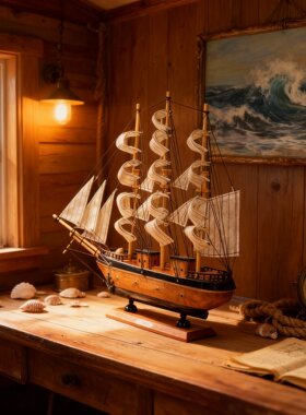 复古木质帆船模型摆件客厅玄关装饰品书房桌面电视柜乔迁新居礼品