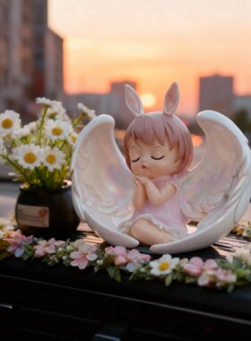 520情人节礼物卡通天使小熊造型树脂桌面摆件车载装饰品生日礼物
