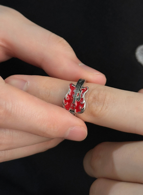 火焰吉他朋克男女戒指