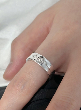 可爱小猫狗组合叠戴开口戒指