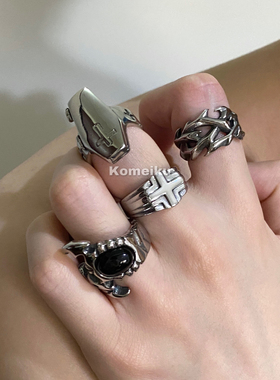 暗黑棺木蝎子十字架朋克钛钢戒指