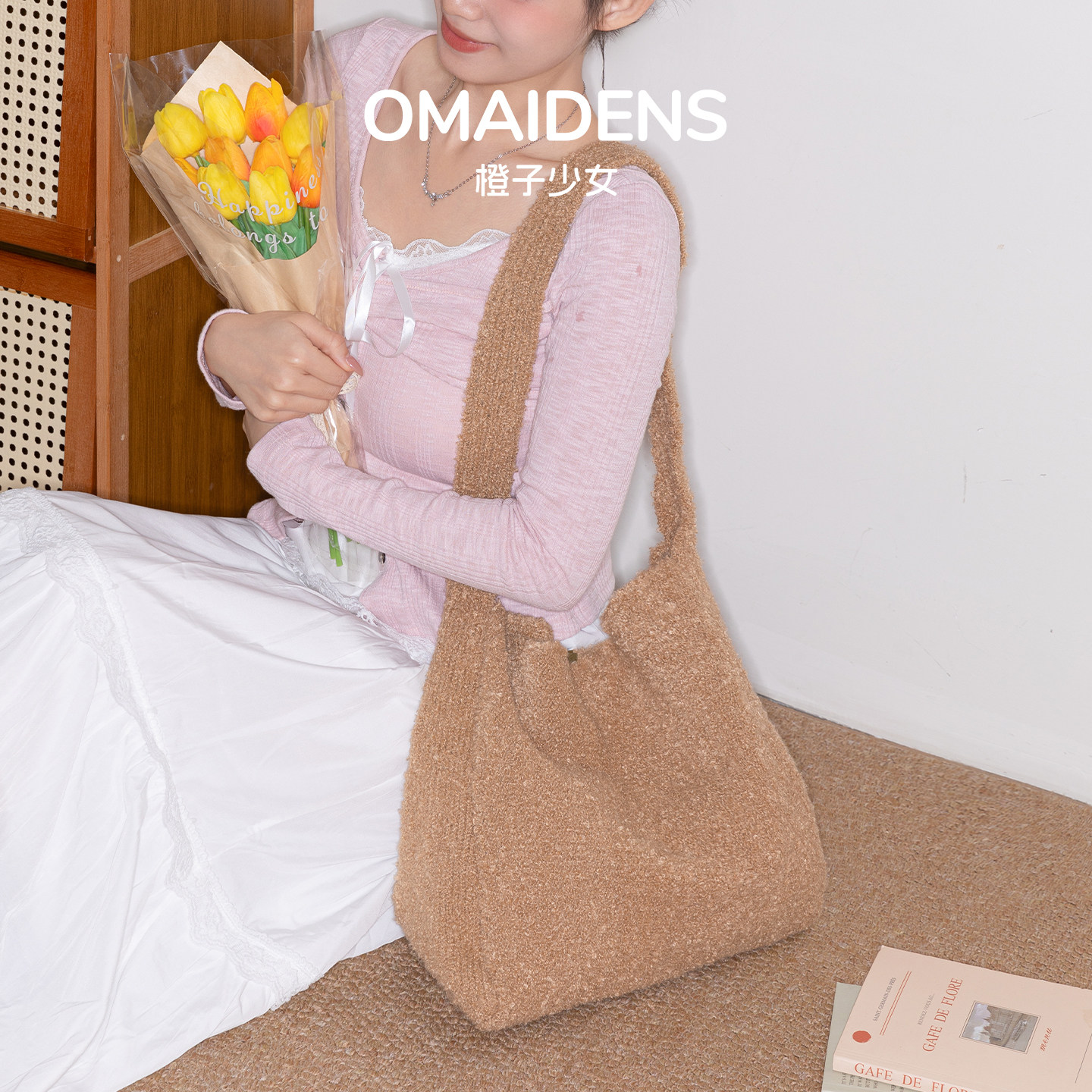 橙子少女红色毛绒托特包女2026新款氛围感软糯毛毛包单肩斜挎包包,淘宝优惠券,粉丝福利购,淘宝优惠卷