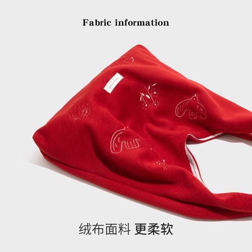 橙子少女韩系ins风刺绣托特包女2025新款红色单肩腋下包大容量包 - 图0