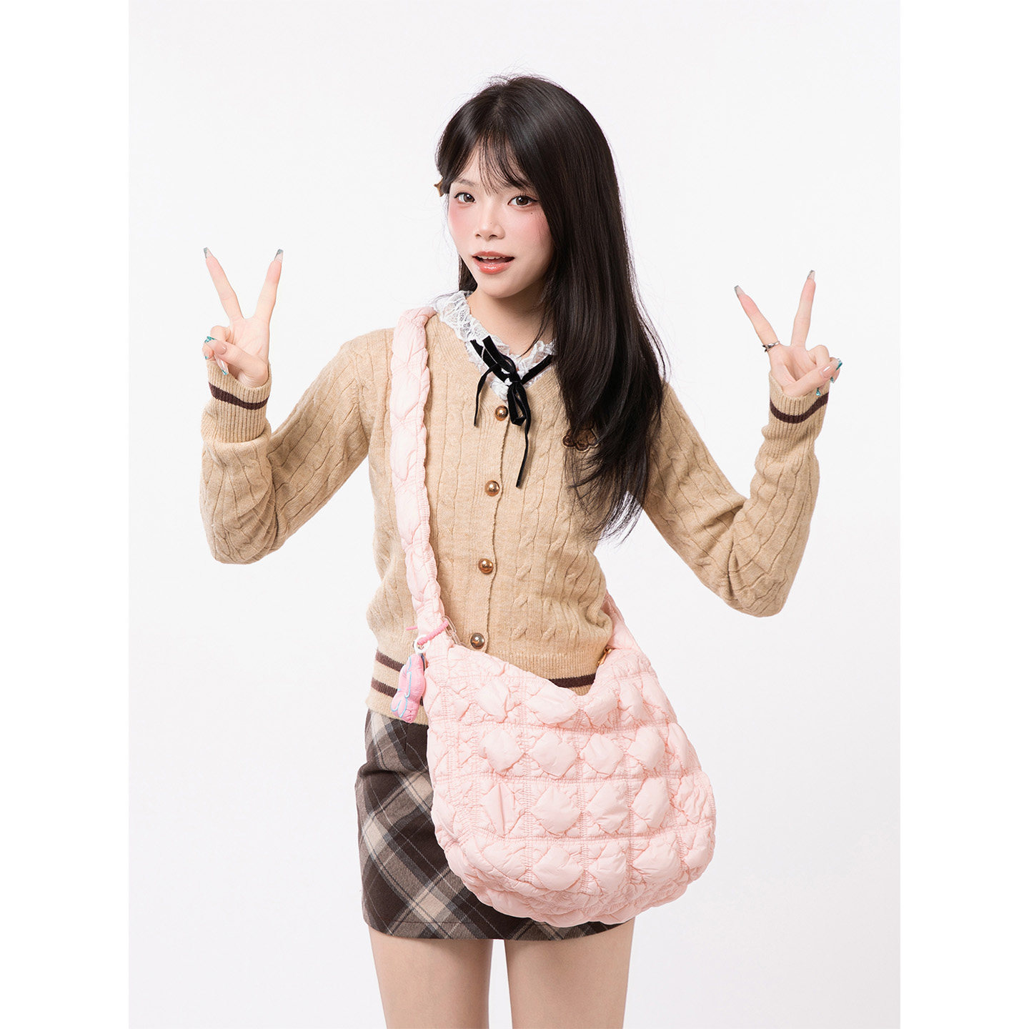 橙子少女绗缝小众云朵褶皱腋下包粉色新款百搭饺子包单肩斜挎包包,淘宝优惠券,粉丝福利购,淘宝优惠卷