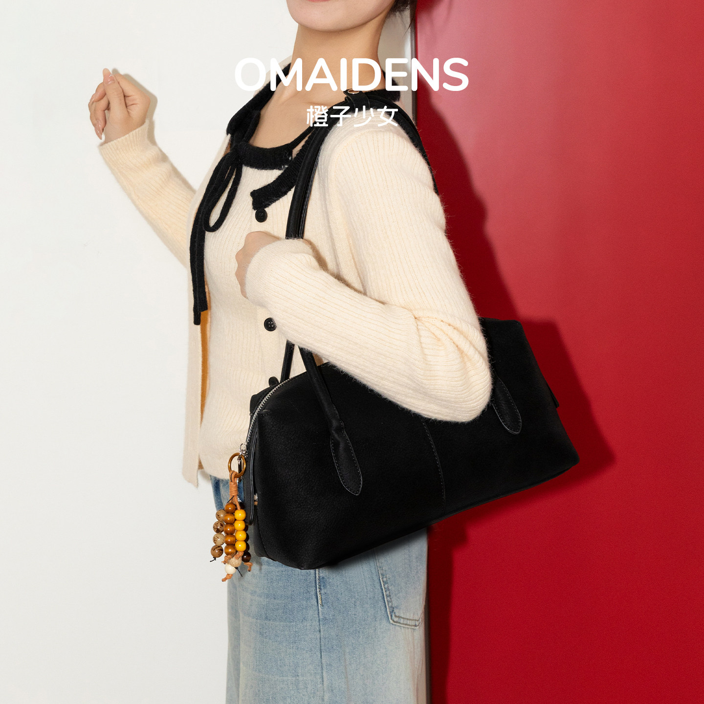 橙子少女复古麂皮保龄球包女2026新款腋下法棍包通勤手提单肩包包,淘宝优惠券,粉丝福利购,淘宝优惠卷