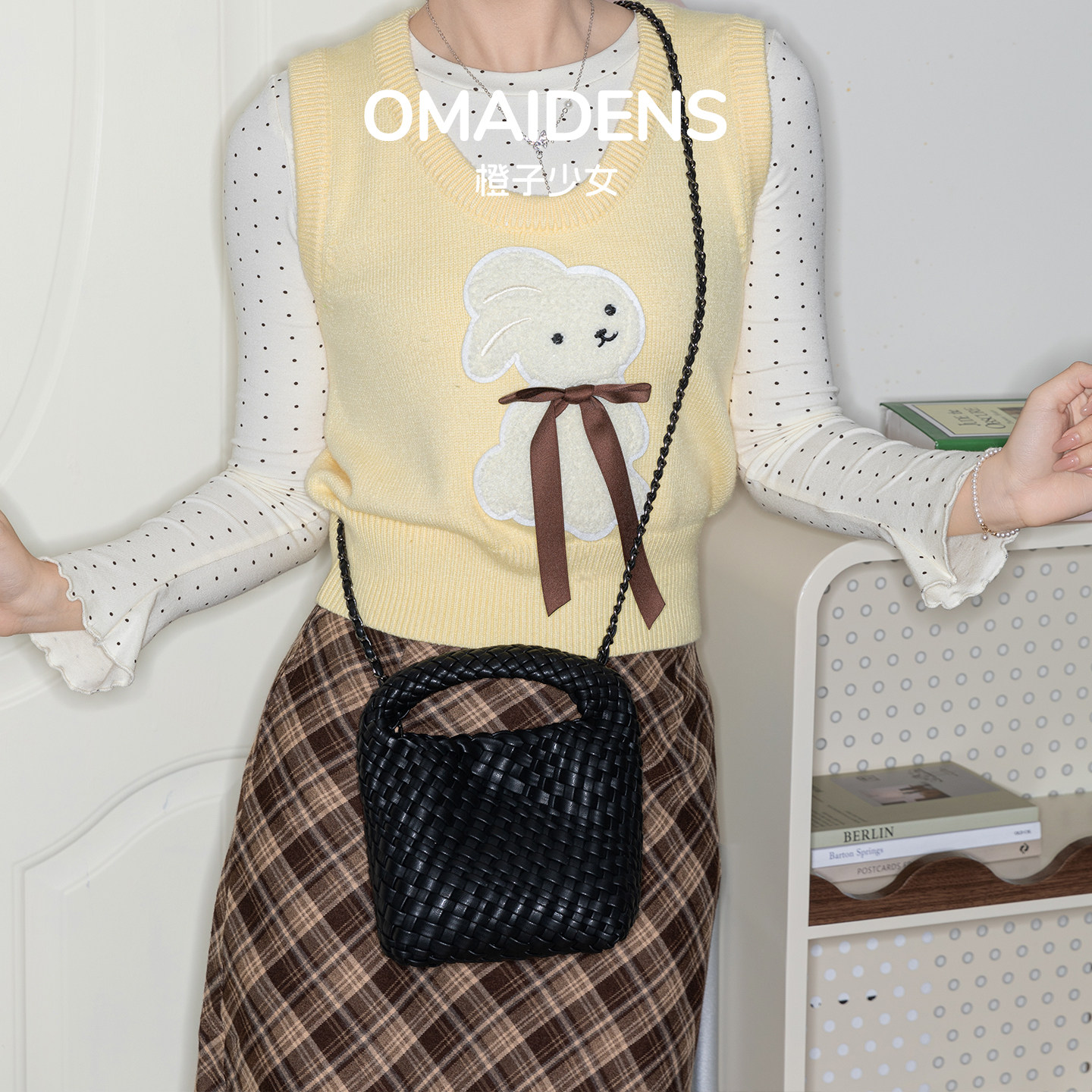 橙子少女手工编织包女2026新款百搭迷你单肩斜挎水桶包高级感手拎,淘宝优惠券,粉丝福利购,淘宝优惠卷