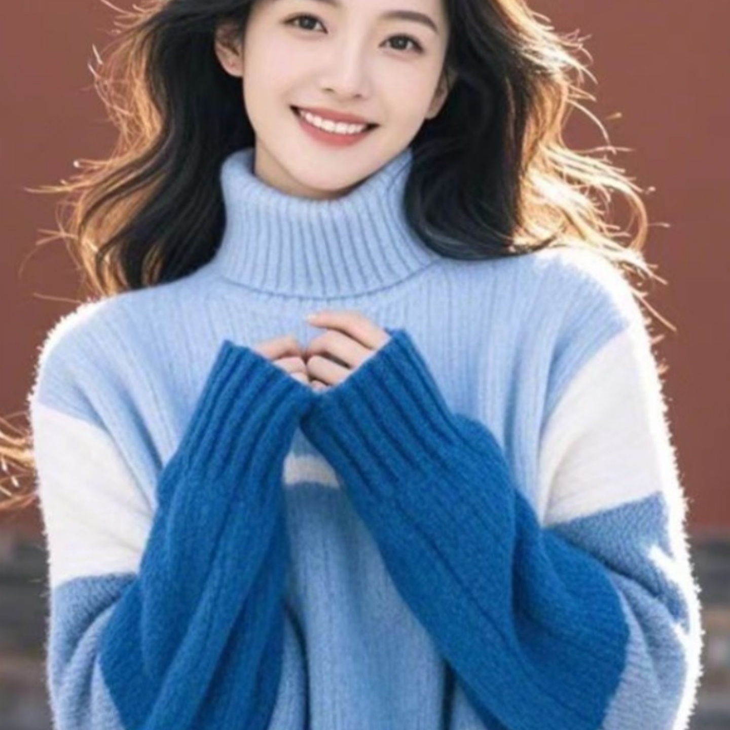 白领哥弟新2025秋冬高级感撞色条纹高领针织衫女软糯慵懒风上衣 - 图3