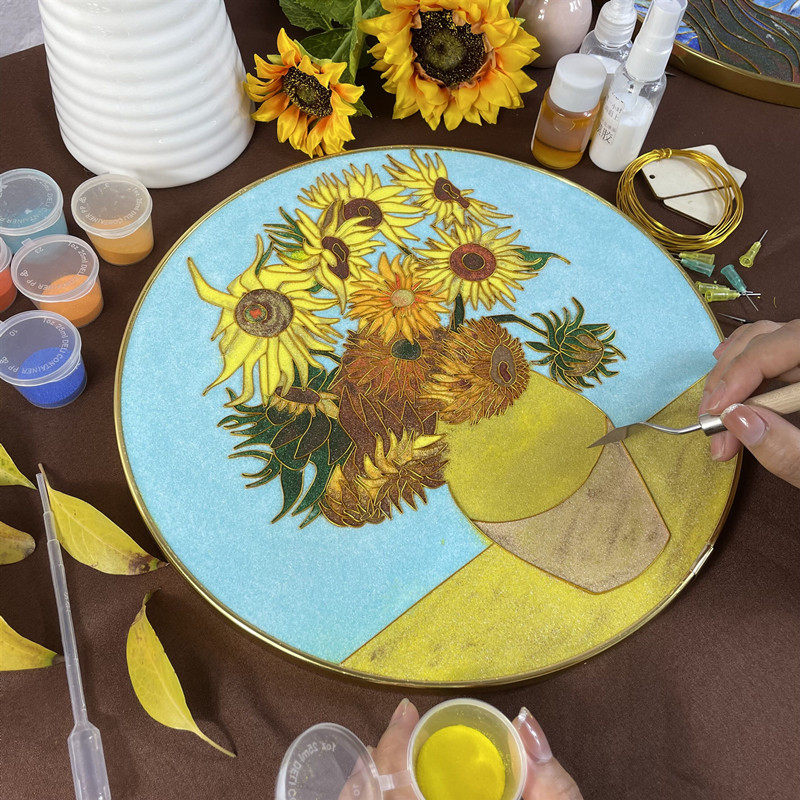 非遗手工梵高星空景泰蓝向日葵掐丝珐琅画diy手工材料包金丝沙画