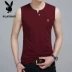 Thương hiệu cotton thấm mồ hôi vest nam tay áo cá tính màu rắn không tay áo thun mùa hè phiên bản Hàn Quốc của chiếc áo vest nút tự canh - Áo vest cotton